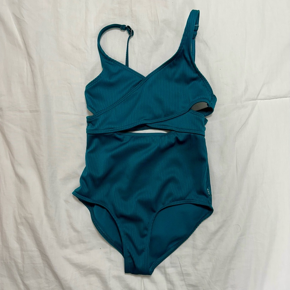 Abercrombie Kids Teal Ribbed One-Piece Swimsuit with Cutouts